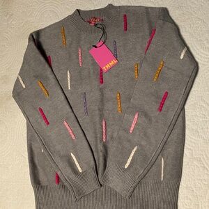 NWT Grey Sweater with Knit Decoration Anthropologie